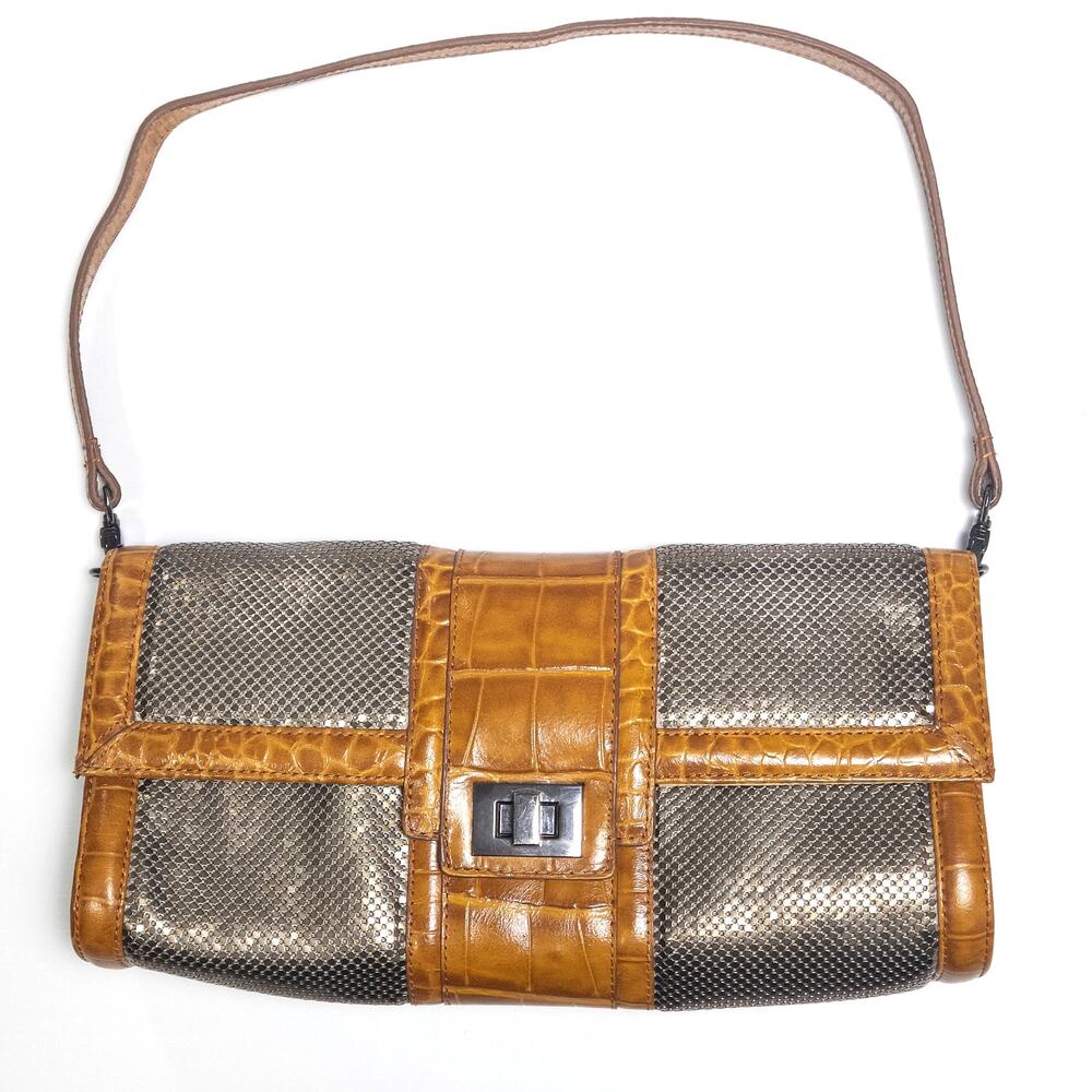 Whiting & Davis Clutch Bag OS Silver Tan Y2K Mobwife Vintage Archive